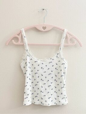 5/$25 🩷 Full Tilt White Lace-Trim Floral Tank Top